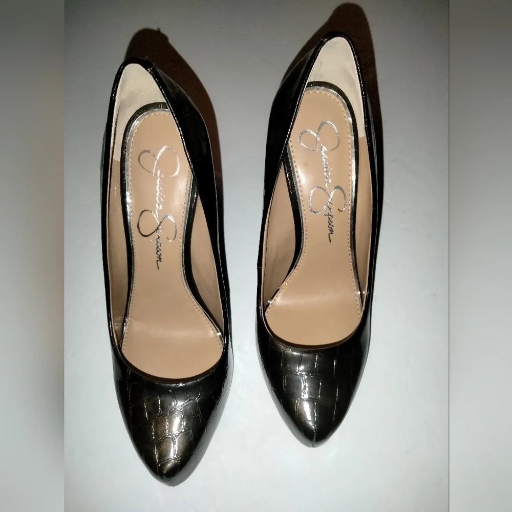 Jessica Simpson (Sz 8) Dark Brown Croc Embossed Parisah Platform Pumps NewWOBox